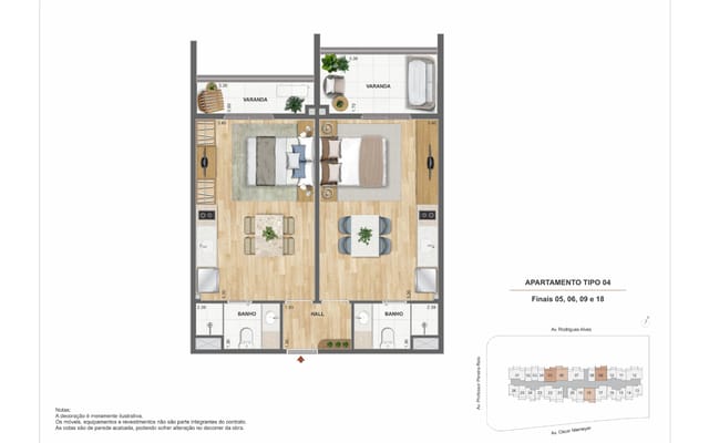 Planta ilustrativa 3 do Erê Residencial, no Santo Cristo