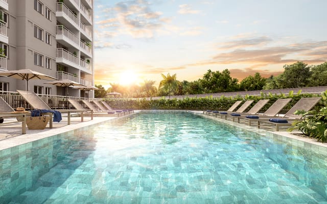 Piscina ao pôr do sol do Residencial Cartola, em São Cristóvão