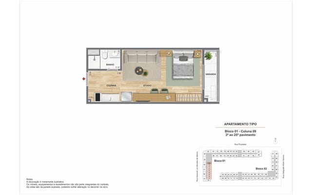 Planta ilustrativa 1 do Residencial Pixinguinha — Carinhoso, no Santo Cristo