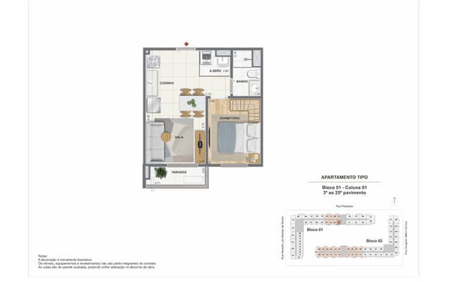 Planta ilustrativa 3 do Residencial Pixinguinha — Carinhoso, no Santo Cristo