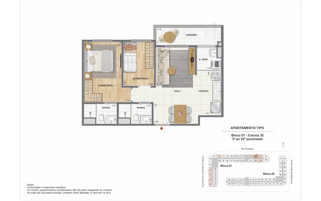 Planta ilustrativa 4 do Residencial Pixinguinha — Carinhoso, no Santo Cristo