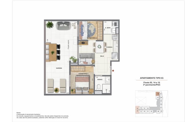 Planta ilustrativa 2 do Residencial Pixinguinha — Rosa, no Santo Cristo