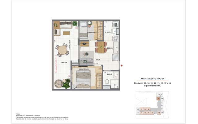 Planta ilustrativa 3 do Residencial Pixinguinha — Rosa, no Santo Cristo