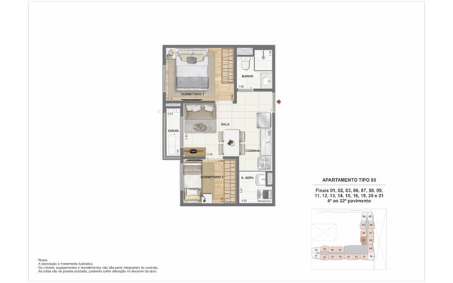 Planta ilustrativa 4 do Residencial Pixinguinha — Rosa, no Santo Cristo